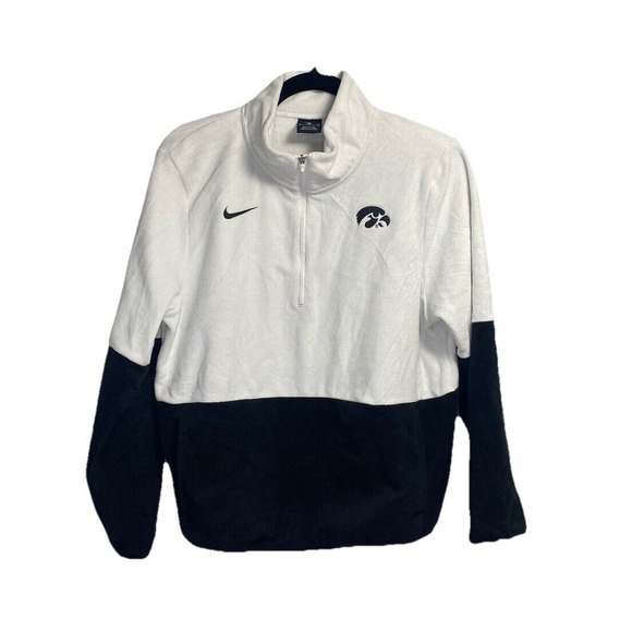 Nike‎ Iowa Hawkeyes 1/4 Zip Pullover Sweater Women's Medium White Black Fleece - Picture 1 of 4